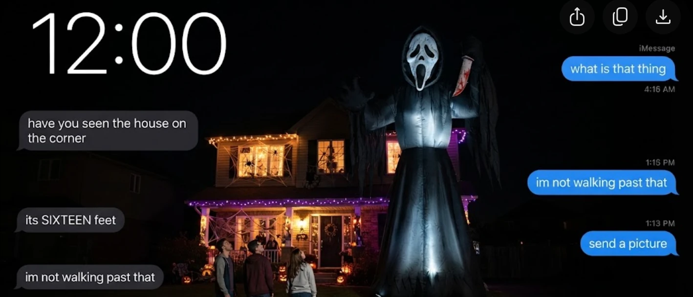 16.4 feet. 5 metres of him. Over the whole front lawn.